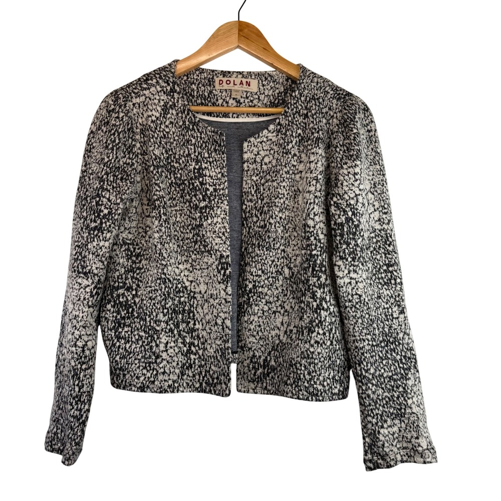 Dolan Marled Knit Open Front Jacket Black Ivory Office Quiet Luxury Cotton M